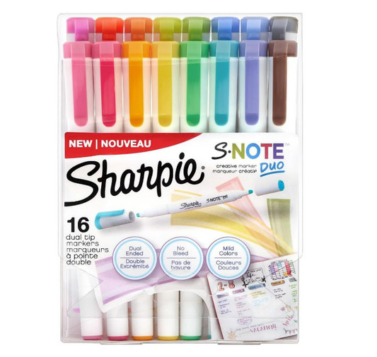 Sharpie S-Note Duo - Juego de marcadores creativos de doble extremo, 16 unidades