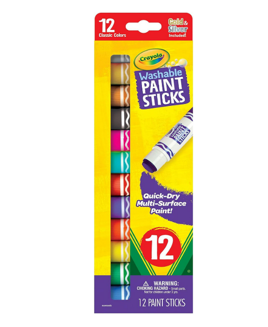 Crayola Barras de pintura de secado rápido, pintura lavable - 12 palitos de pintura