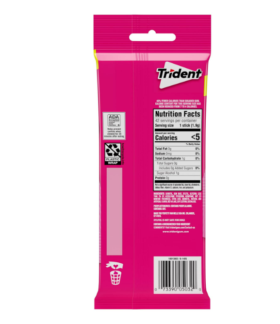 Trident - Goma de mascar sin azúcar, 3 paquetes de 14 piezas