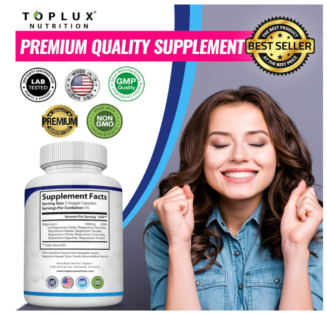 Toplux - Magnesium complex 8 formas de magnesio elemental, 90 capsulas