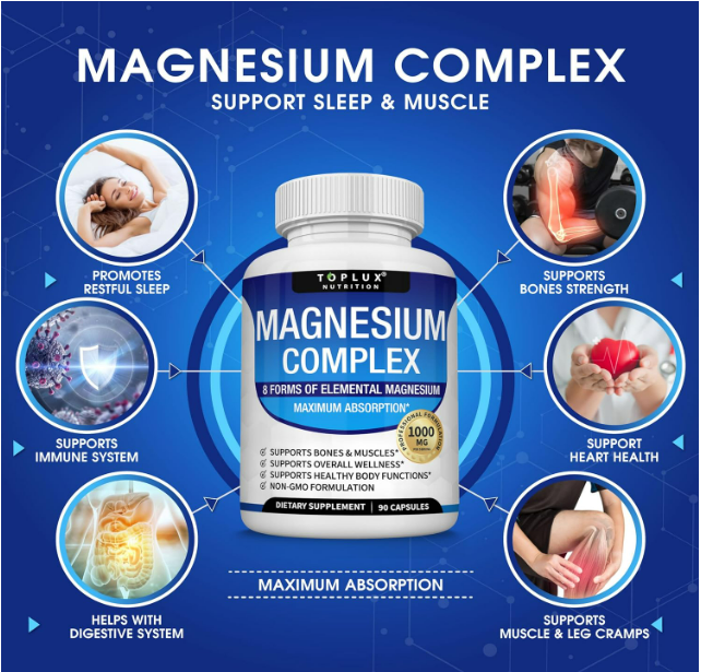 Toplux - Magnesium complex 8 formas de magnesio elemental, 90 capsulas