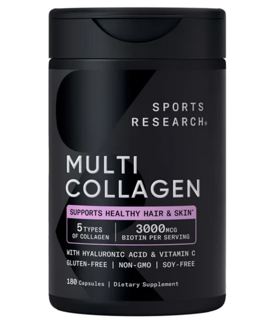 Sport Research - Multi Collagen 3000mcg con acido hialuronico y vitamina C, 180 capsulas