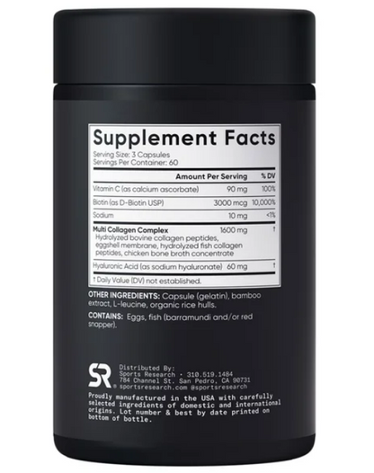 Sport Research - Multi Collagen 3000mcg con acido hialuronico y vitamina C, 180 capsulas