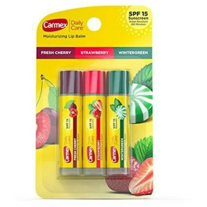 Bálsamo labial hidratante Carmex Daily Care, FPS 15, multisabor, 3 unidades