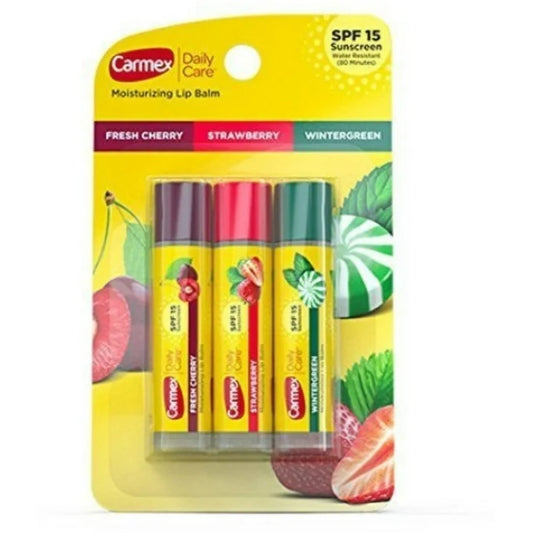 Bálsamo labial hidratante Carmex Daily Care, FPS 15, multisabor, 3 unidades