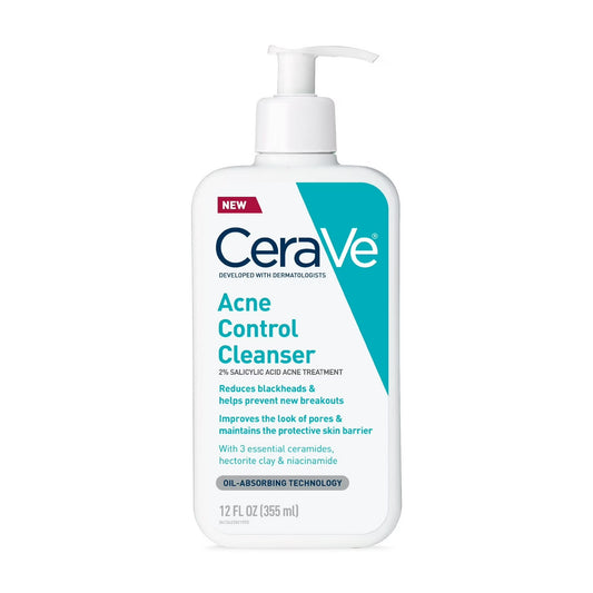 Limpiador facial para el control del acné de CeraVe Skin Care con ácido salicílico al 2%: elimina el acné, los puntos negros y los poros.