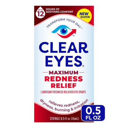 CLEAR EYES Maximo alivio gotas para los ojos enrojecidos - lubricante, 0.5 oz (15ml)