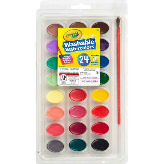 Crayola Set de acuarelas lavables de 24 colores (8 colores metalicos)
