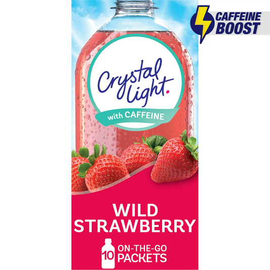 Bebida Crystal Light Fresa Sin Azúcar Mezcla de Singles con Cafeína, 10 ct On-the-Go-Packets 31.1gr