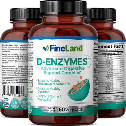 D-Enzymes Fineland 60 capsulas Complejo de Apoyo Digestivo Avanzado