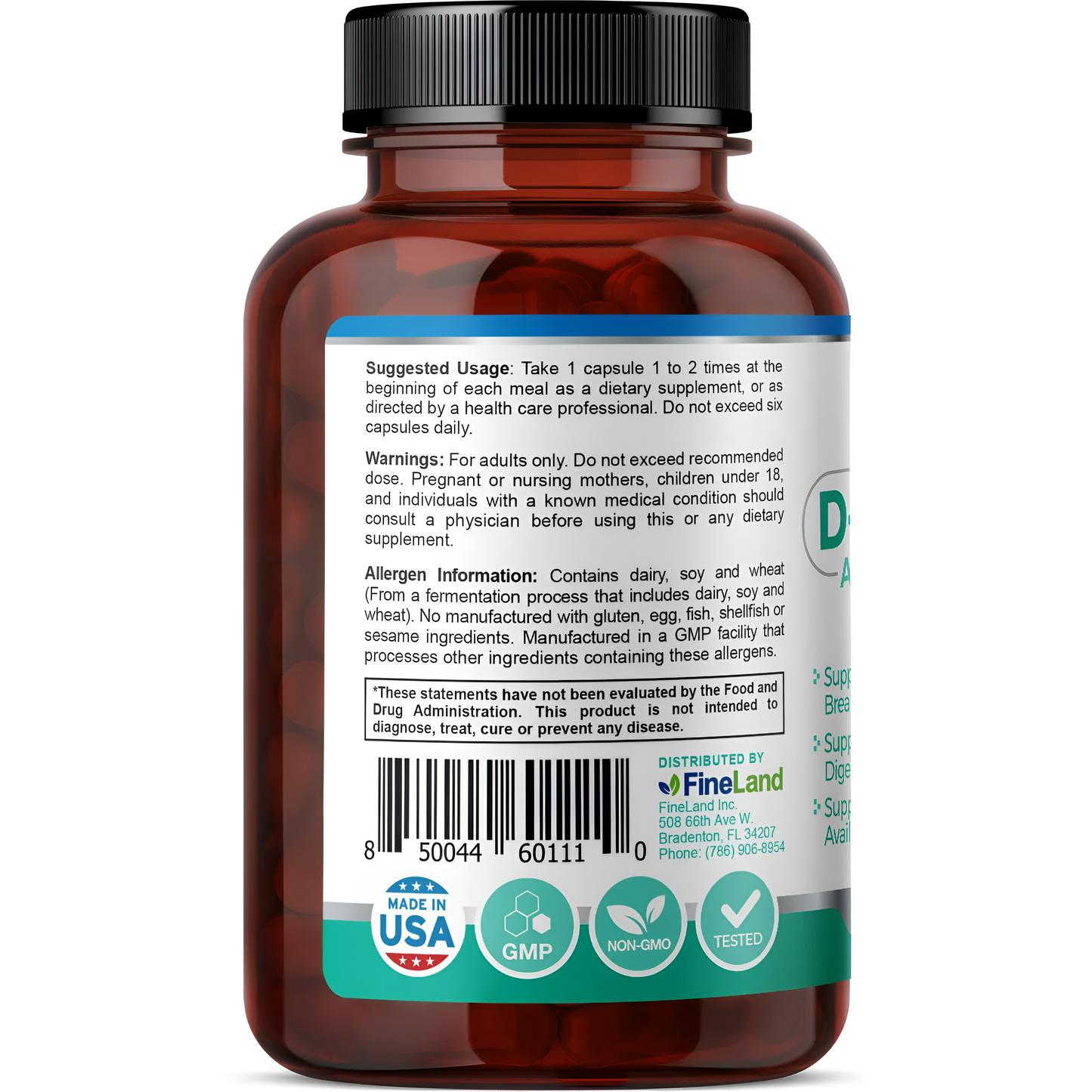 D-Enzymes Fineland 60 capsulas Complejo de Apoyo Digestivo Avanzado