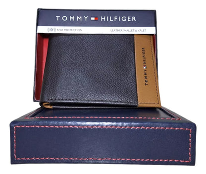 Tommy Hilfiger Leather wallet and valet, billetera para hombre color marrón/tan