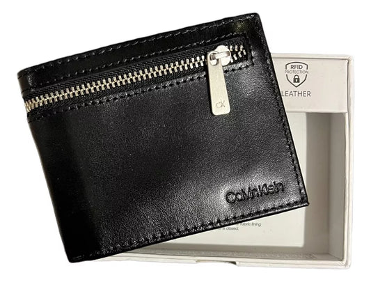 Billetera Calvin Klein Rfid Con Cierre, color negro