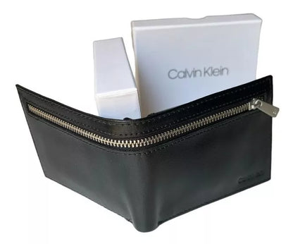 Billetera Calvin Klein Rfid Con Cierre, color negro