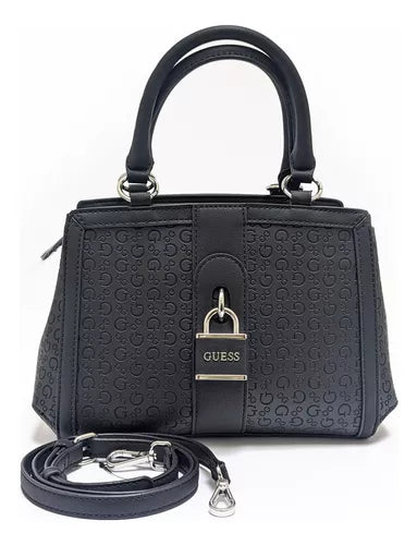 Bolso Guess para dama, con diseño de candado - NEGRO + CORREA - LARSA