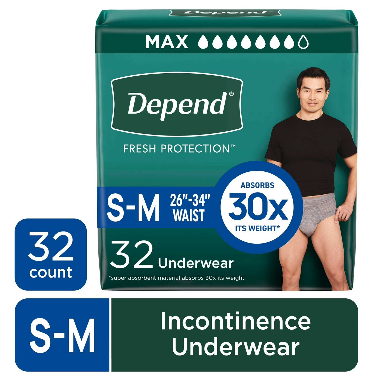 Depend Ropa Interior para Incontinencia Fresca Protección para Hombre, Pañales para Adultos