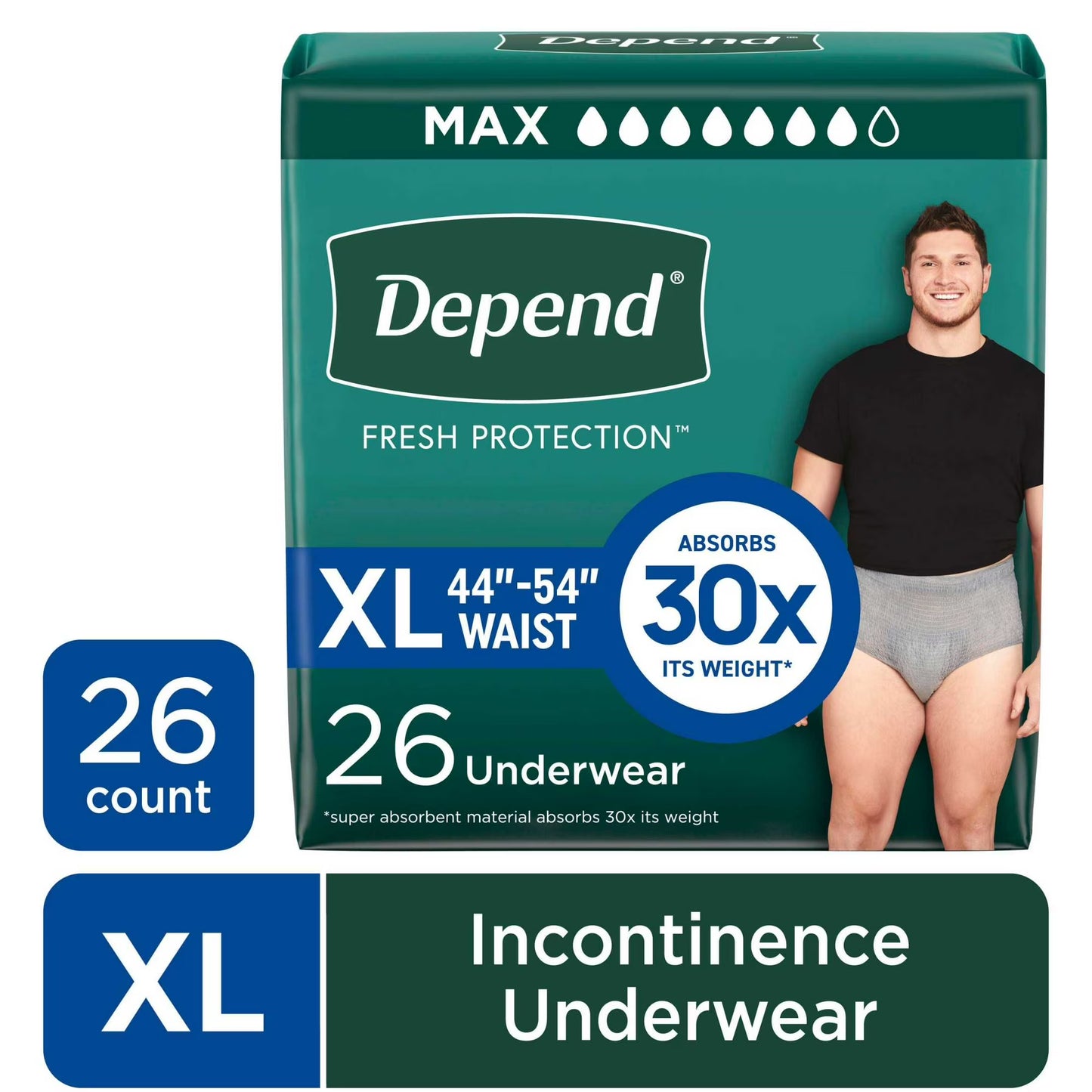 Depend Ropa Interior para Incontinencia Fresca Protección para Hombre, Pañales para Adultos