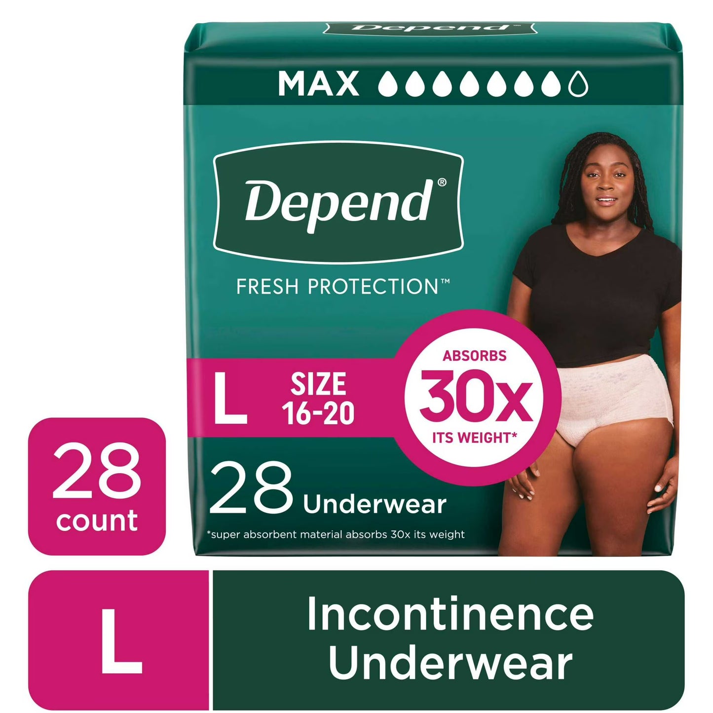 Depend Ropa Interior para Incontinencia Fresca Protección para Mujer, Pañales para Adultos