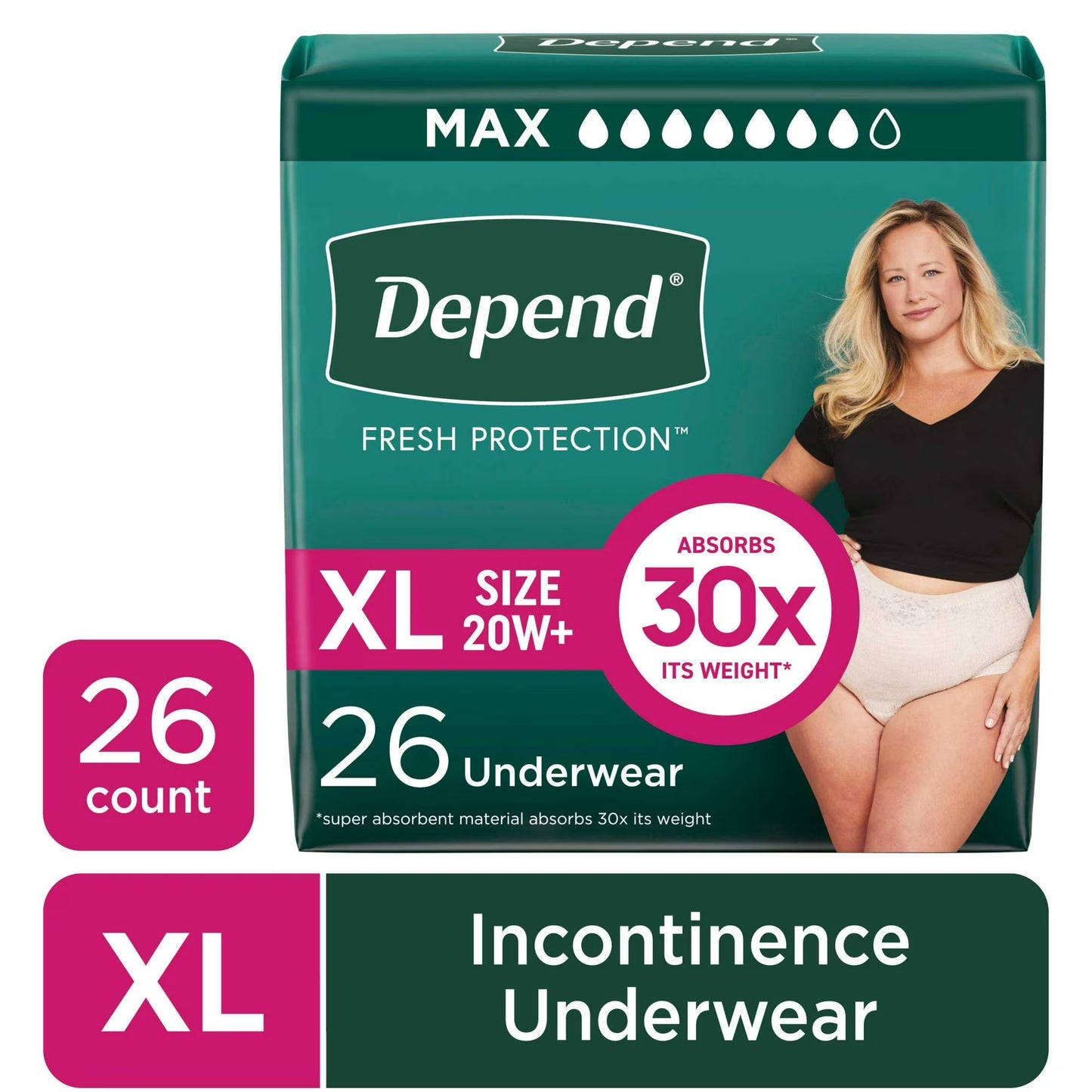 Depend Ropa Interior para Incontinencia Fresca Protección para Mujer, Pañales para Adultos
