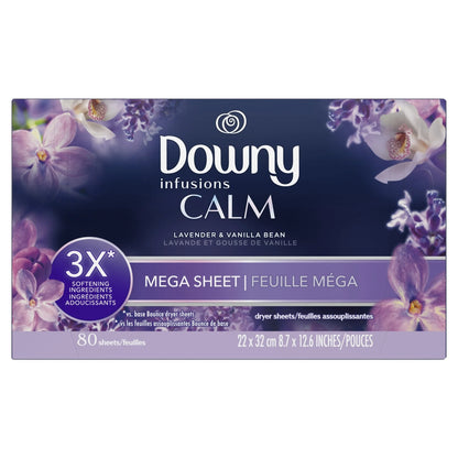 Toallitas para secadora Downy Infusions Mega, calmantes, lavanda, 80 unidades