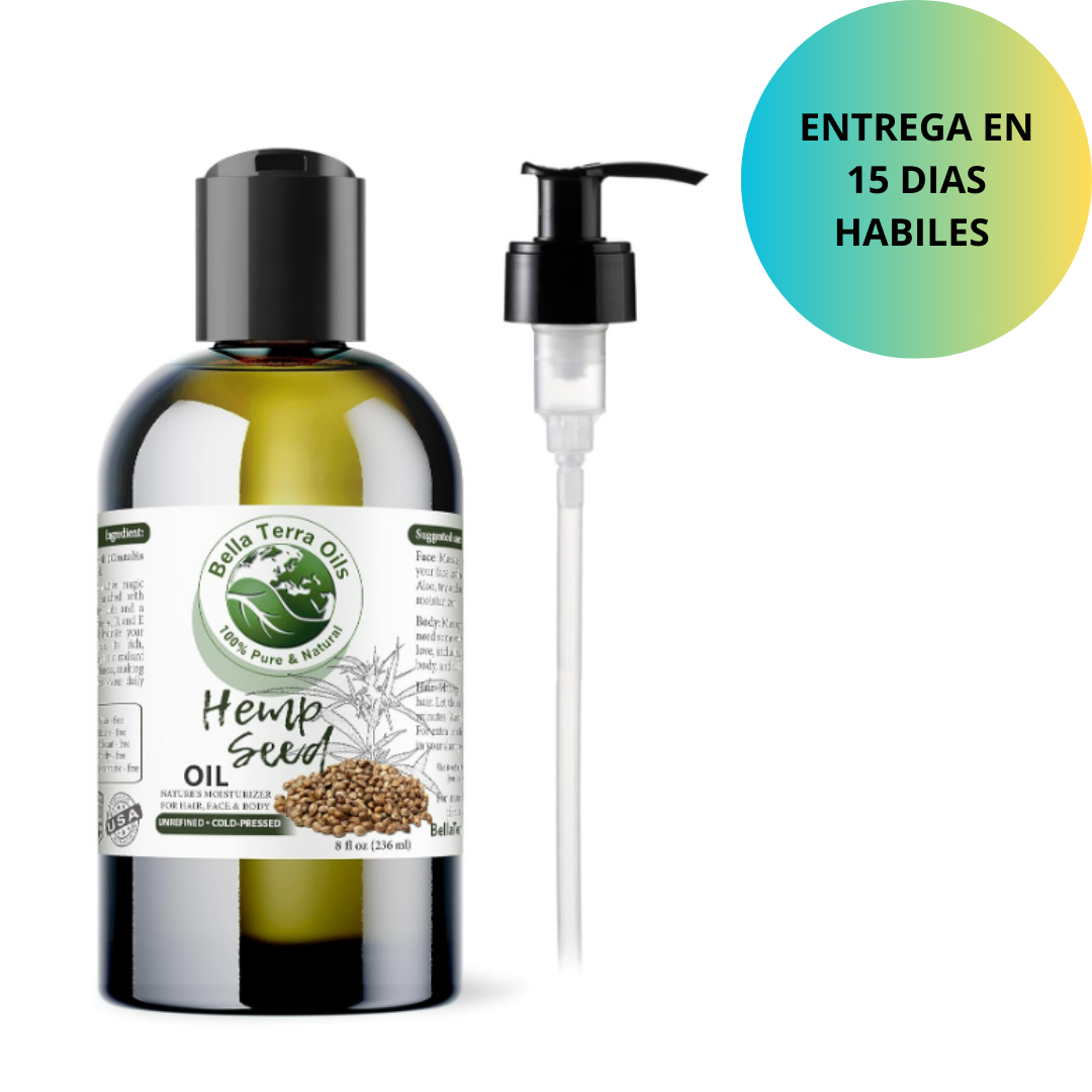Aceite de semilla de cáñamo. 8 oz prensado en frío, sin refinar. orgánico. 100% puro. Sin OMG. Sin hexanos. Alivia los síntomas de Eczema Psoriasis Rosacea. Hidratante natural. Para cabello, piel, barba, estrías.