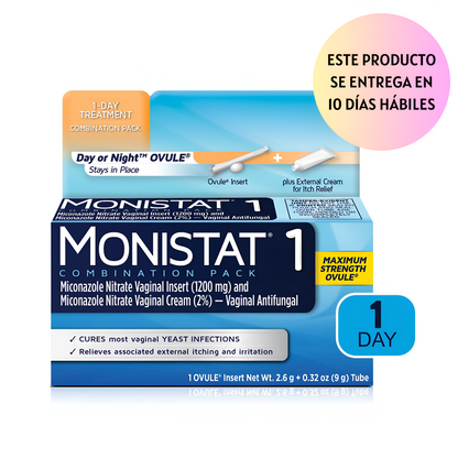 Monistat Tratamiento de 1 día para la infeccion Vaginal , inserto de óvulo de miconazol + crema antipicazón externa