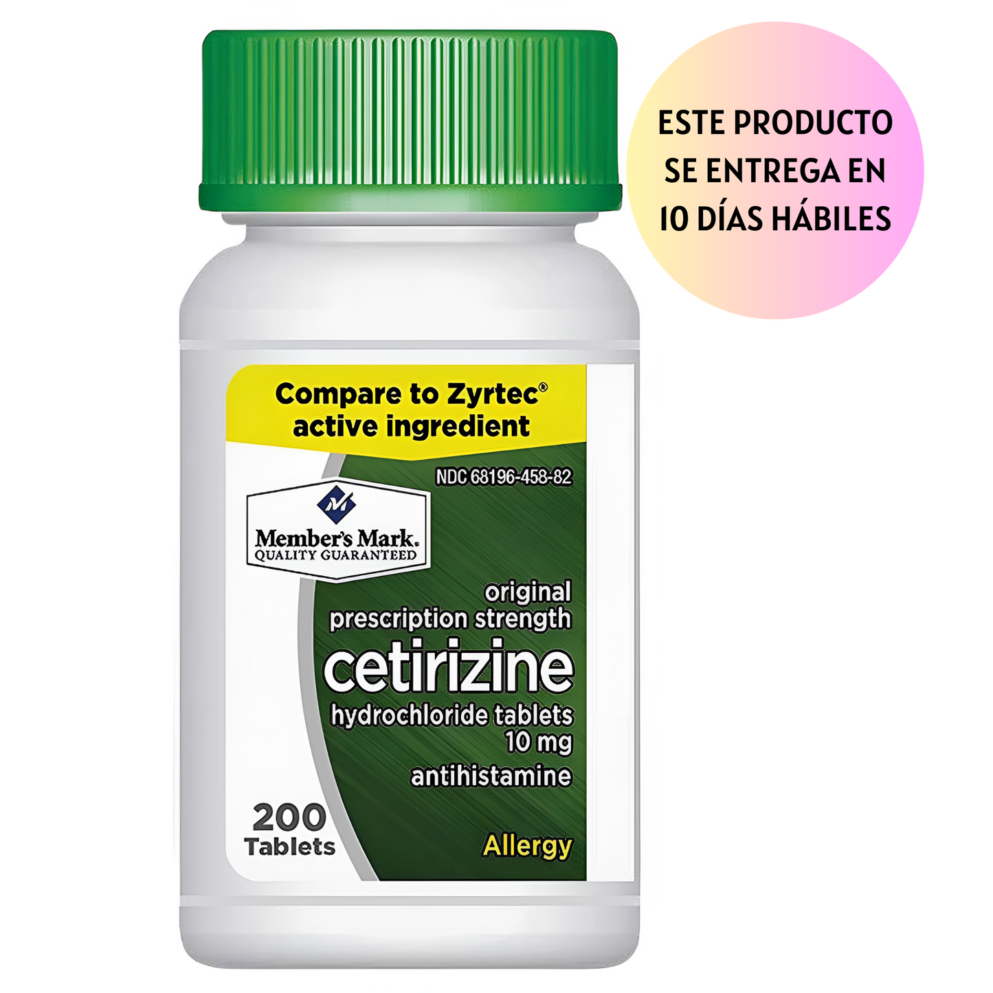 Aller-Zyr, Cetirizina HCl, 10mg, Antihistamine 200 Tabletas  Member's Mark
