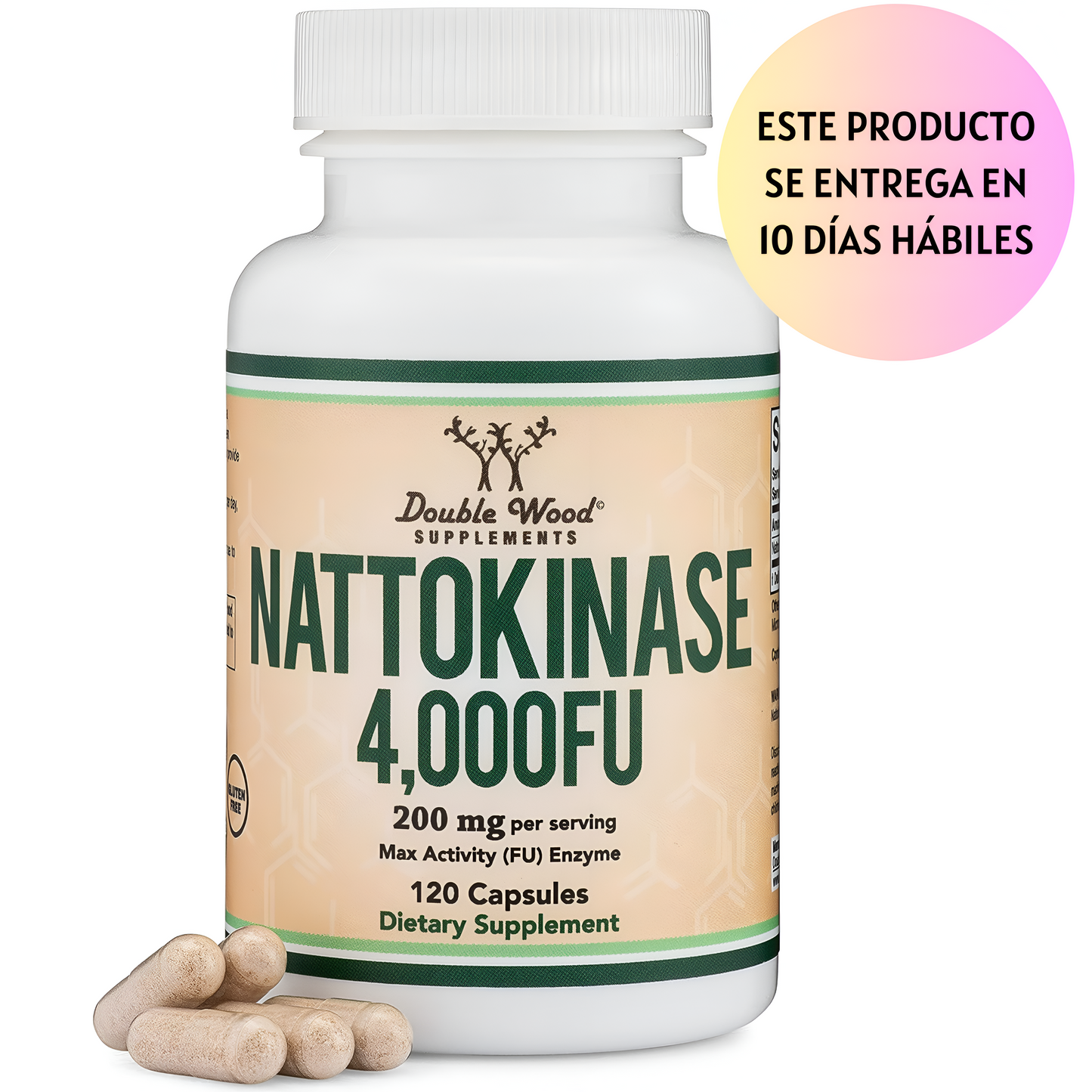 Nattoquinasa 4,000  FU, 120 Cápsulas (derivadas de Natto japonés) Enzimas sistémicas Soporte circulatorio  Double Woods