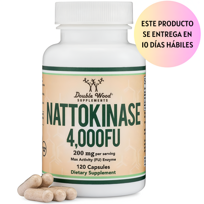 Nattoquinasa 4,000  FU, 120 Cápsulas (derivadas de Natto japonés) Enzimas sistémicas Soporte circulatorio  Double Woods