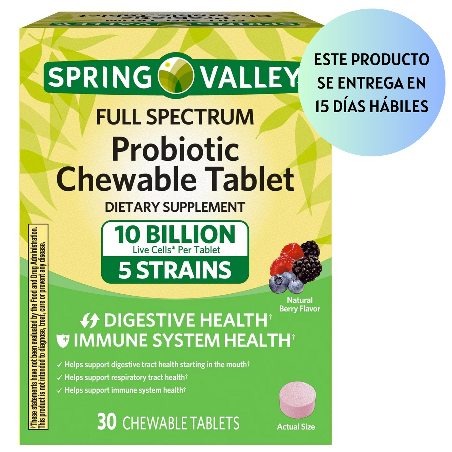 Spring Valley Full Spectrum probiotico 10 billion , 30 tabletas