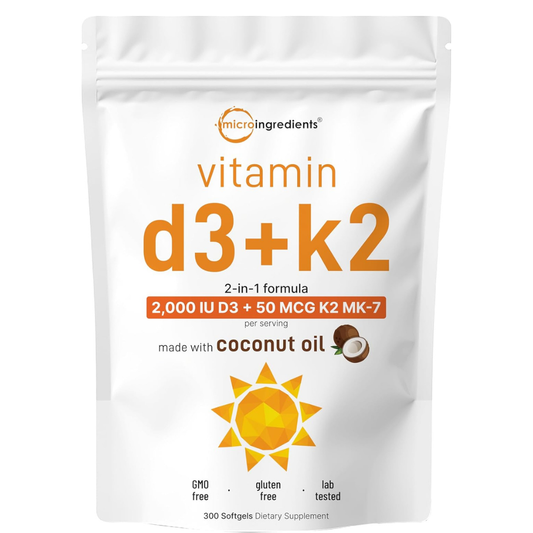 MicroIngredients - Vitamina D3(5,000IU) + K2 (100MCG- Mk7) - 300 capsulas