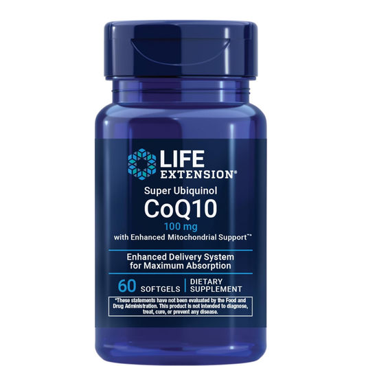 Life Extension - Super Ubiquinol CoQ10 100mg con Soporte mitocondrial mejorado, 60 capsulas