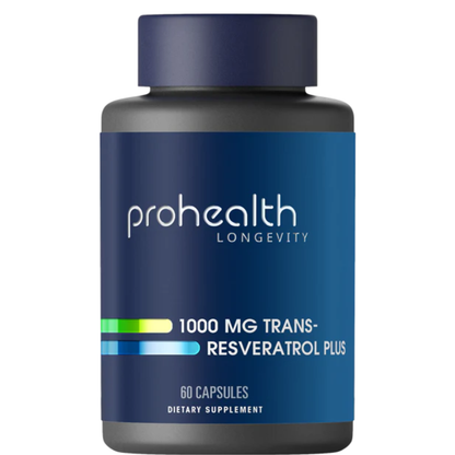 ProHealth Resveratrol 1000mg | Trans-Resveratrol puro | Plus Quercetina, vino tinto y extracto de té verde | 60 capsulas