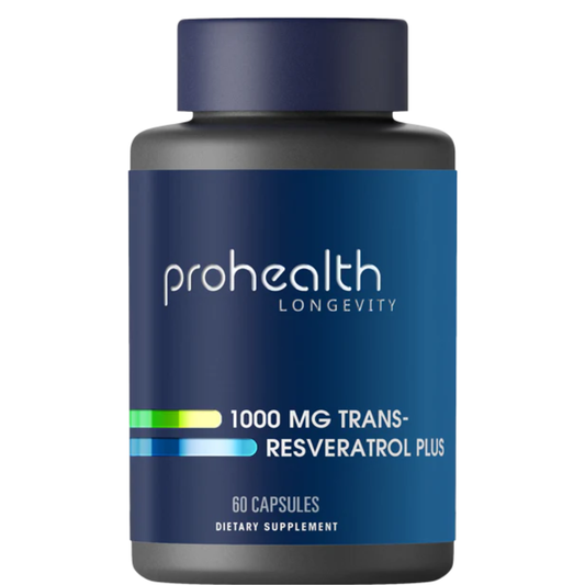 ProHealth Resveratrol 1000mg | Trans-Resveratrol puro | Plus Quercetina, vino tinto y extracto de té verde | 60 capsulas