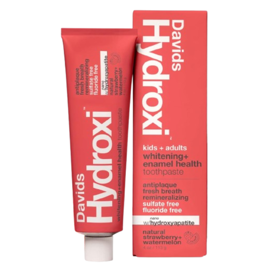 Pasta dental Davids Hydroxi sabor fresa y sandía, sin flúor, con nanohidroxiapatita para la salud y el blanqueamiento del esmalte, antiplaca, sin SLS, sabor apto para niños, 113 g