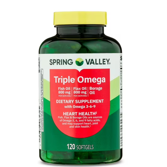 Spring Valley - Triple Omega, Fish Oil  800mg, Flaxx  800mg y Aceite de Borage, 120 capsulas