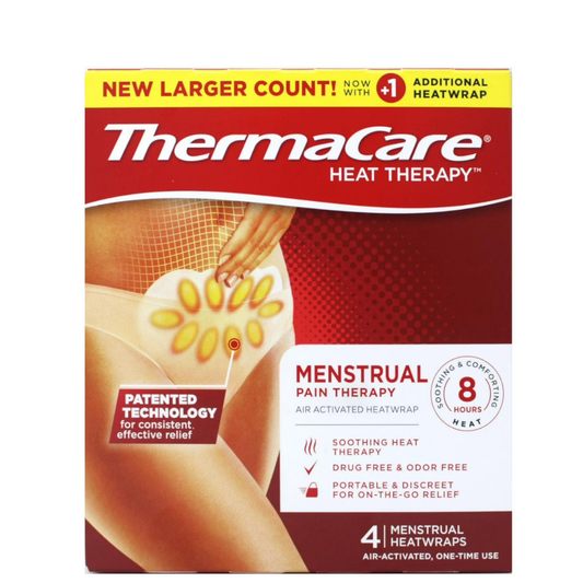 ThermaCare-  Terapia para el Dolor Menstrual Calambres Alivio Del Dolor Envolturas Térmicas, 4 Unidades
