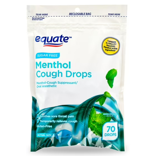 Equate Pastillas para la Tos con Mentol sin Azúcar para Aliviar el Dolor de Garganta y la Tos, 70 unidades