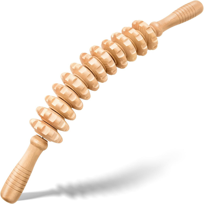 Rodillo de madera para masaje anticelulítico en piernas y muslos: herramienta manual para aliviar la fascia muscular, favorecer el drenaje linfático y esculpir el cuerpo.