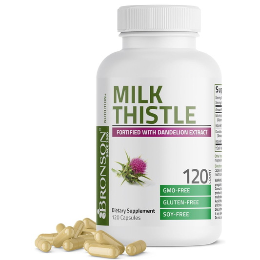 Milk Thistle Bronson, 1,000 mg, con Silymarin marianum y raíz de diente de león, suplemento para la salud hepática, 120 cápsulas