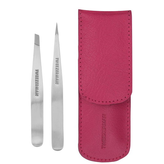 Tweezerman - Pinzas pequeñas para cejas con estuche de viaje rosa