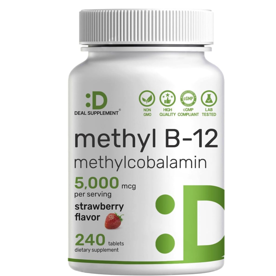 Deal Supplement - Methyl B-12(methylcobalamin) 5000mcg, 240 tabletas con sabor a fresa