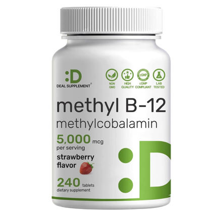 Deal Supplement - Methyl B-12(methylcobalamin) 5000mcg, 240 tabletas con sabor a fresa
