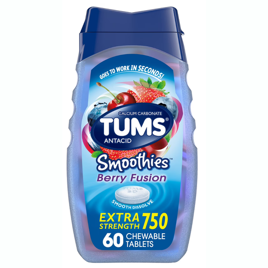 Tums Smoothies Extra Strength -Tabletas antiácidas masticables para el alivio de la acidez estomacal, 60 tabletas masticables
