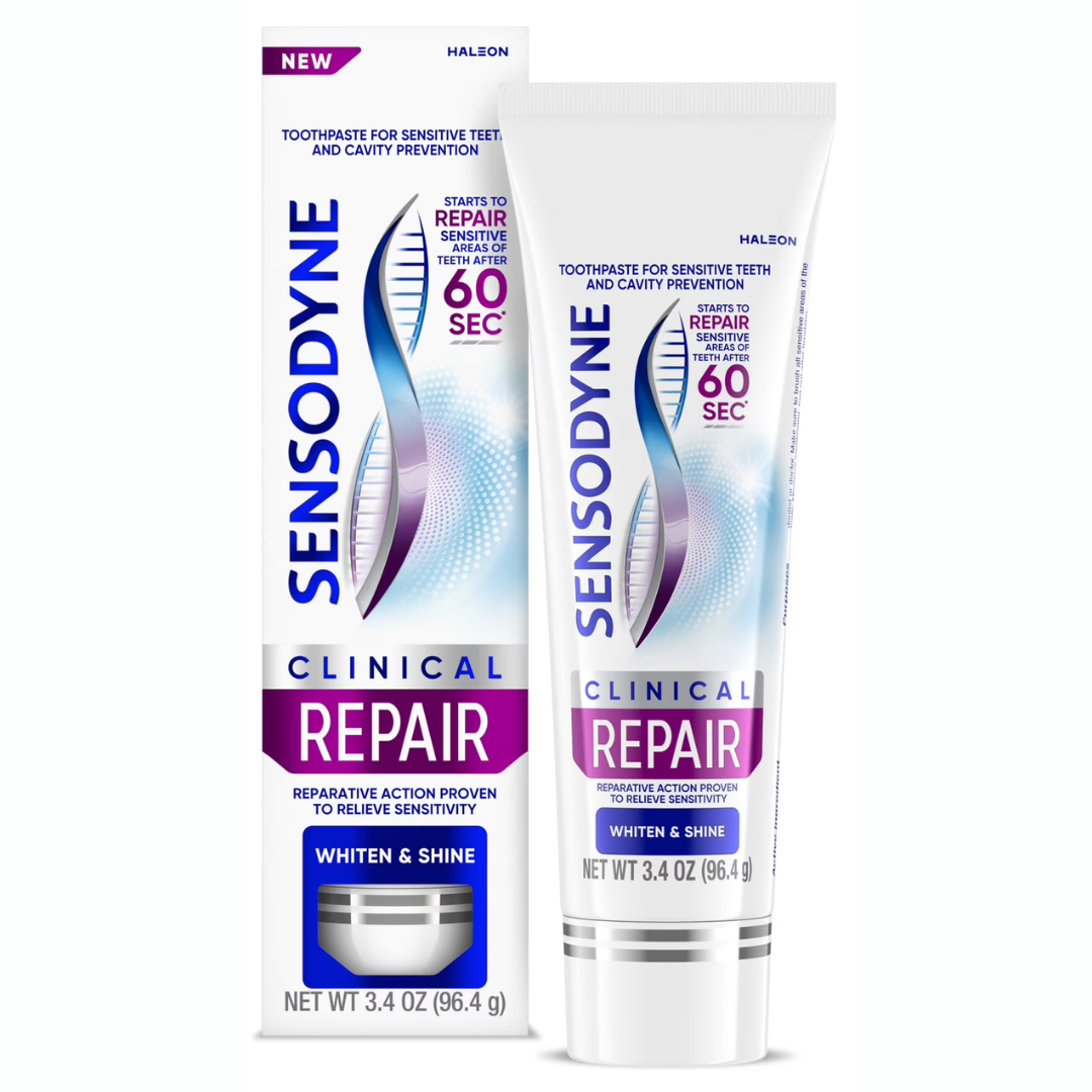Pasta de dientes Sensodyne Clinical Repair Whiten & Shine para el alivio de la sensibilidad, 96.4g
