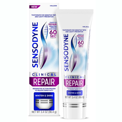 Pasta de dientes Sensodyne Clinical Repair Whiten & Shine para el alivio de la sensibilidad, 96.4g