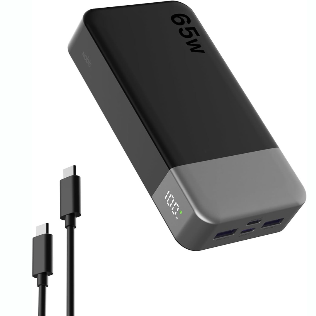 Cargador portátil NOBIS de 20 000 mAh y 65 W con carga rápida