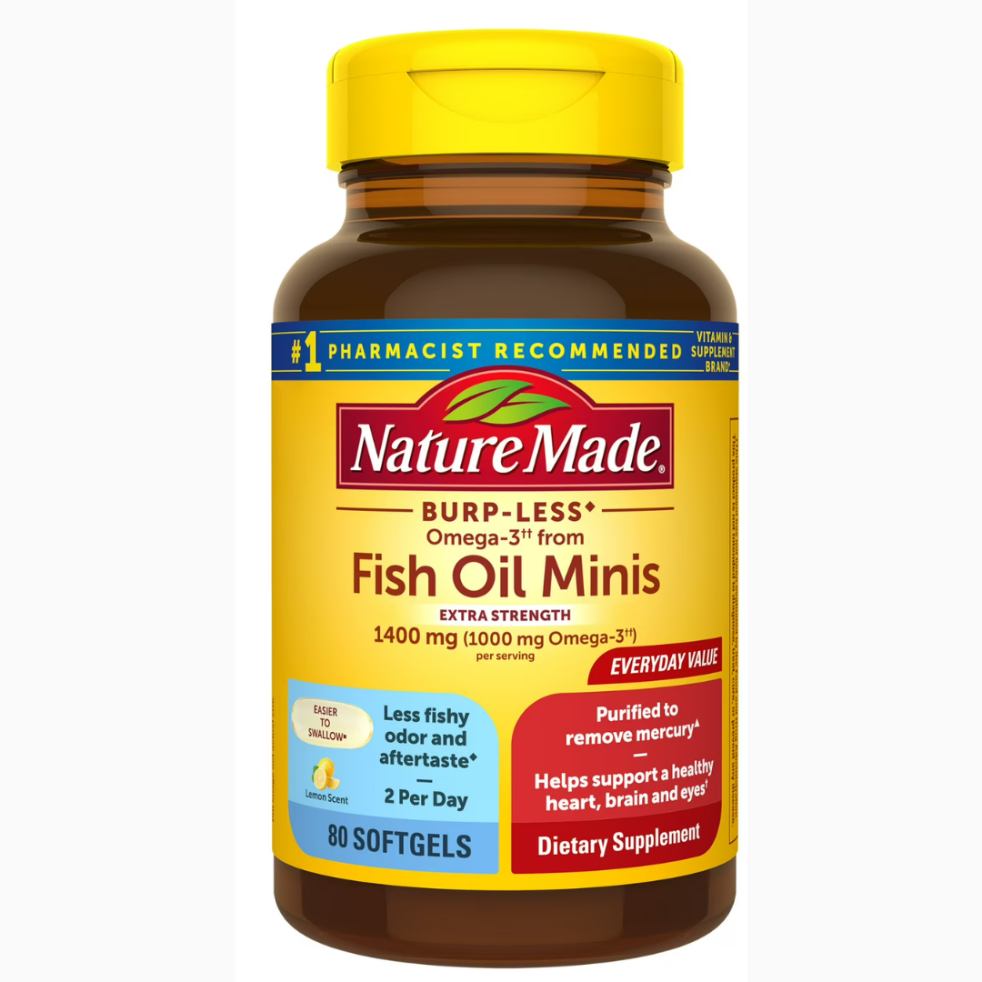 Nature Made, Burp-Less Omega-3  Extra Strength  1400 mg, cápsulas blandas tamaño mini, 80 unidades.