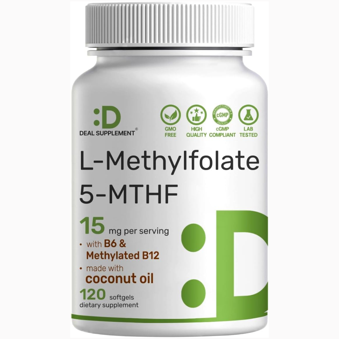 Deal Supplement - L- Methylfolate, 5- MTHF 15mg con B6& Methylated B12 / cococnut oil, 120 capsulas