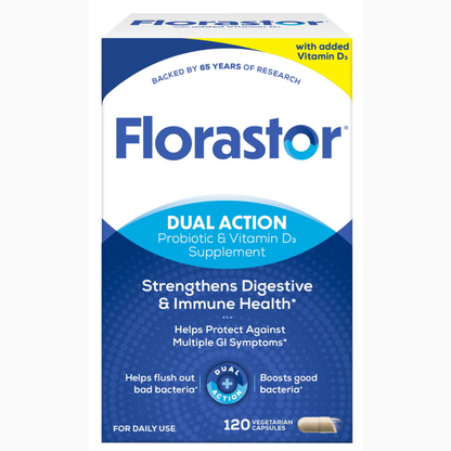 Florastor - Probiótico diario con vitamina D3, 120 cápsulas vegetarianas